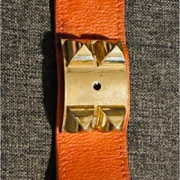 Hermes Collier de Chien Orange Leather and Gold Authentic Bracelet - Picture 5 of 14